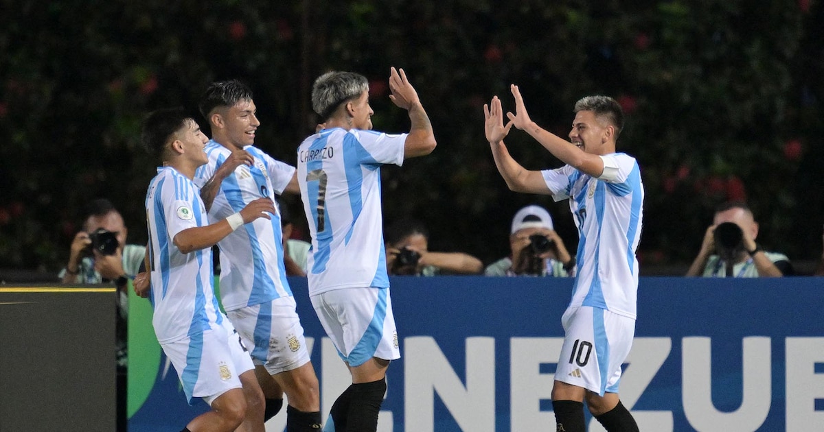 Una jugada “a lo Messi”, show del Diablito Echeverri y goleada histórica: los seis tantos de Argentina a Brasil en el Sudamericano Sub 20